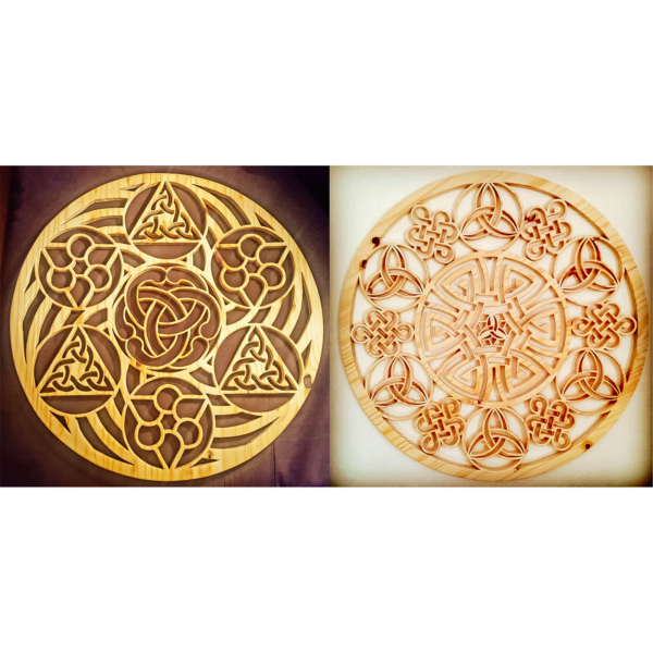Two celtic mandalas on wall with unique pattern design
