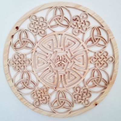 Wooden art celtic mandala with custom design on white wall