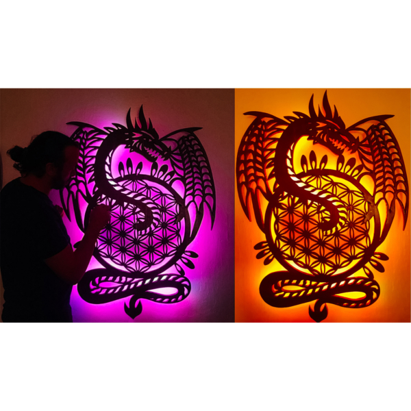 Shop for Dragon shaped custom designed wood mandala wall decor from 550.00€ made by InWoodVeritas wood artist with worldwide delivery