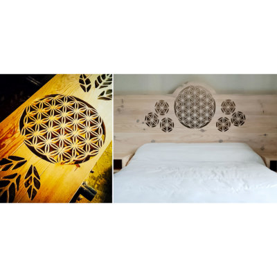 Wooden bed headboard carved with custom lacy pattern