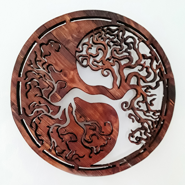 Wood mandala Yin-Yang shaped tree of life
