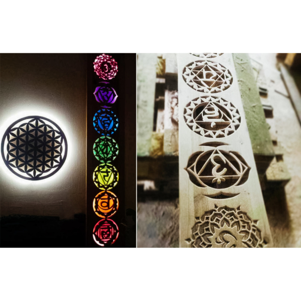 Shop for «Chakra Totem» custom designed wooden art mandala decor from 500.00€ made by InWoodVeritas wood artist with worldwide delivery